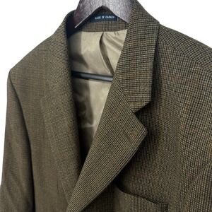 Vtg Ivy Prep Gun Check Lambs Wool Sport Coat 44R 90's Heritage Style Union Made